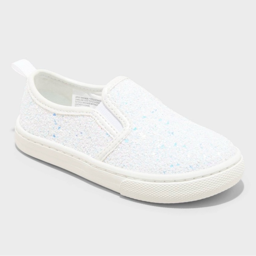 Cat & Jack Yana White Glitter Slip-On Sneakers Toddler Girls 5T